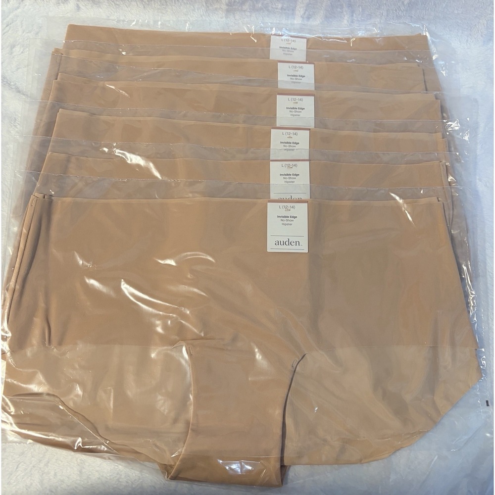 Auden Invisible Edge No-Show Hipster - Pearl Tan - Women's L (12/14) - 6 PACK!